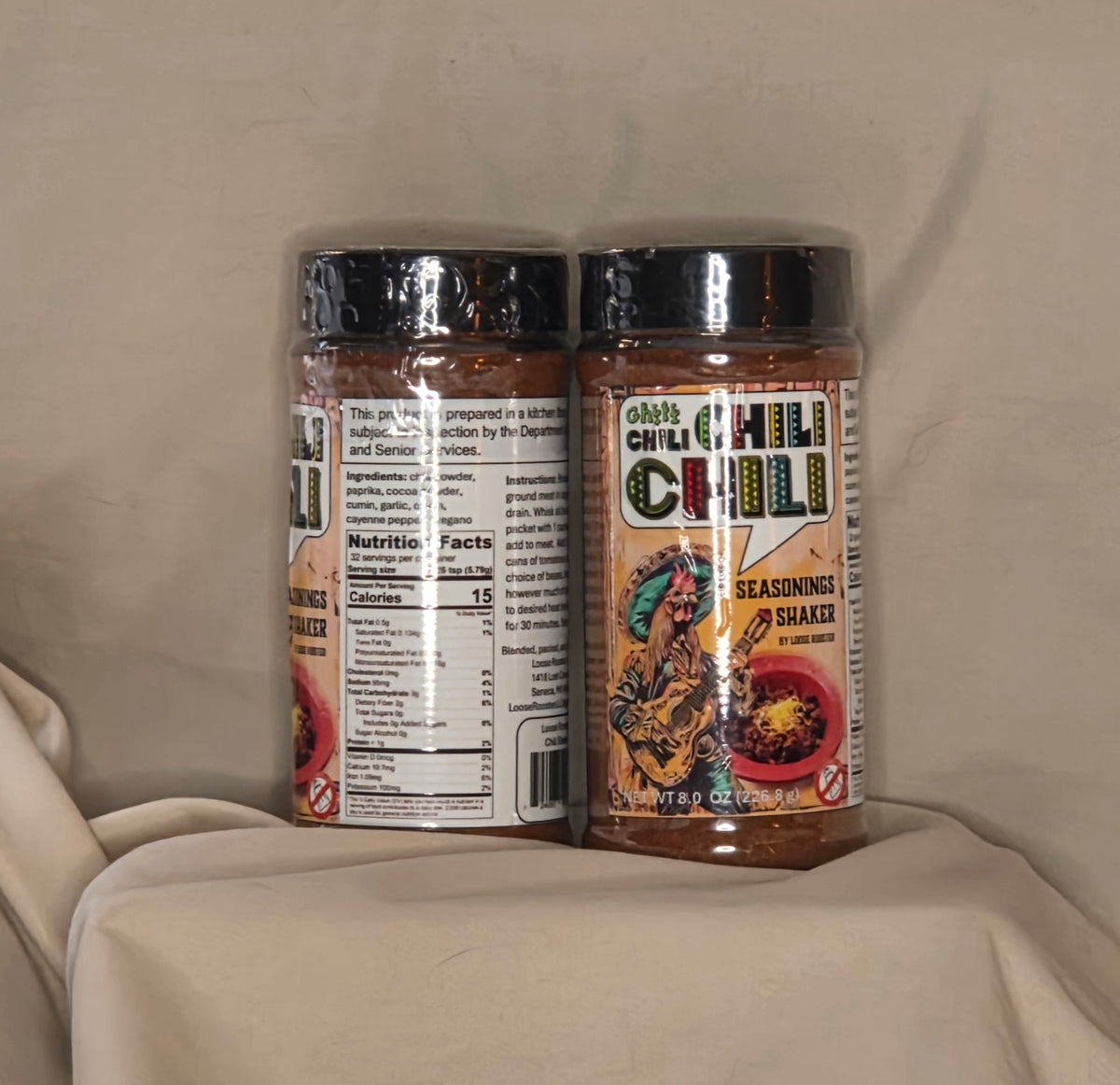 Loose Rooster's Chili Seasoning shaker