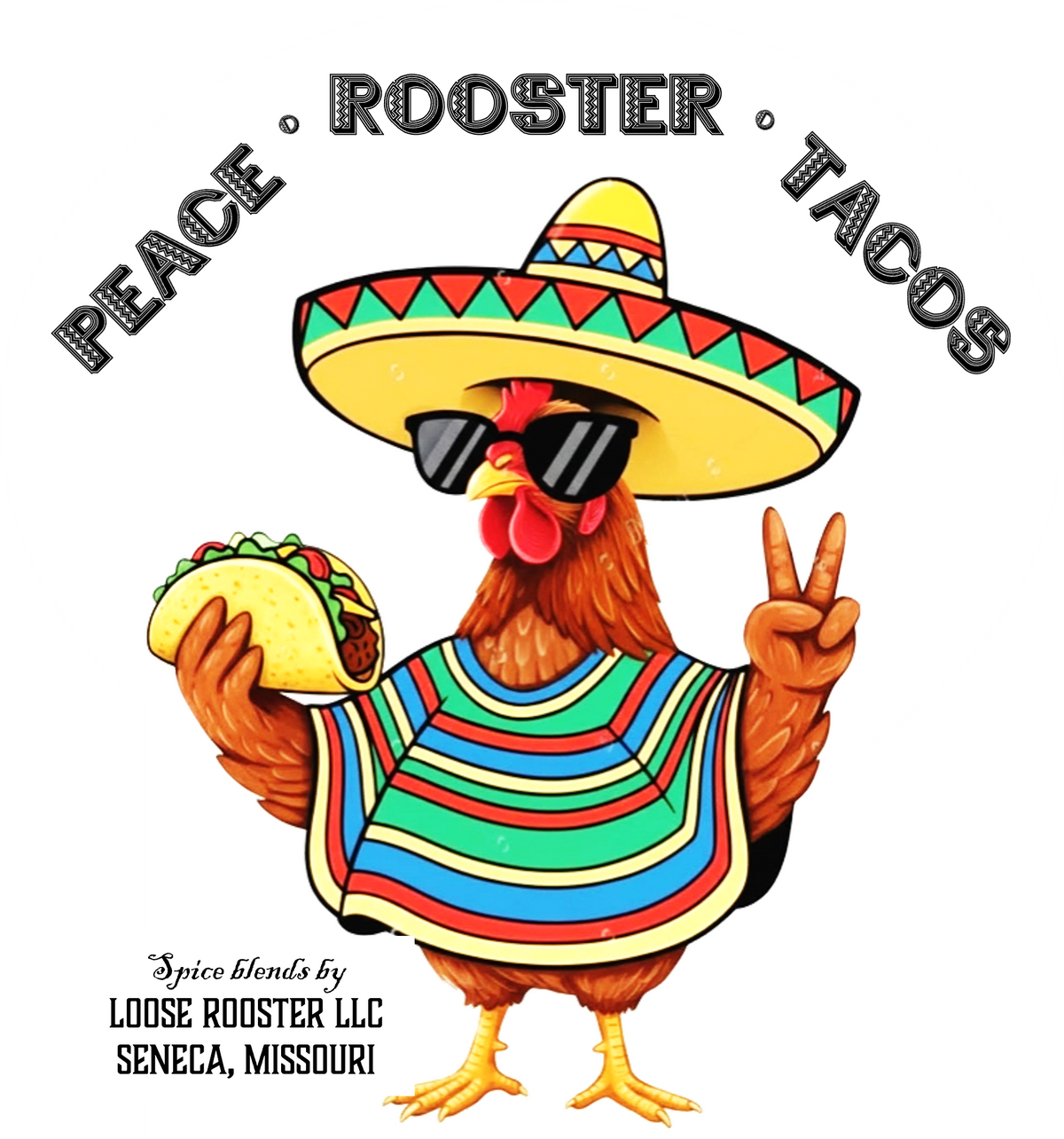 "Peace Rooster Tacos" shirt- Adult (white only)