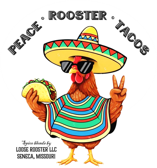 "Peace Rooster Tacos" shirt- Adult (white only)
